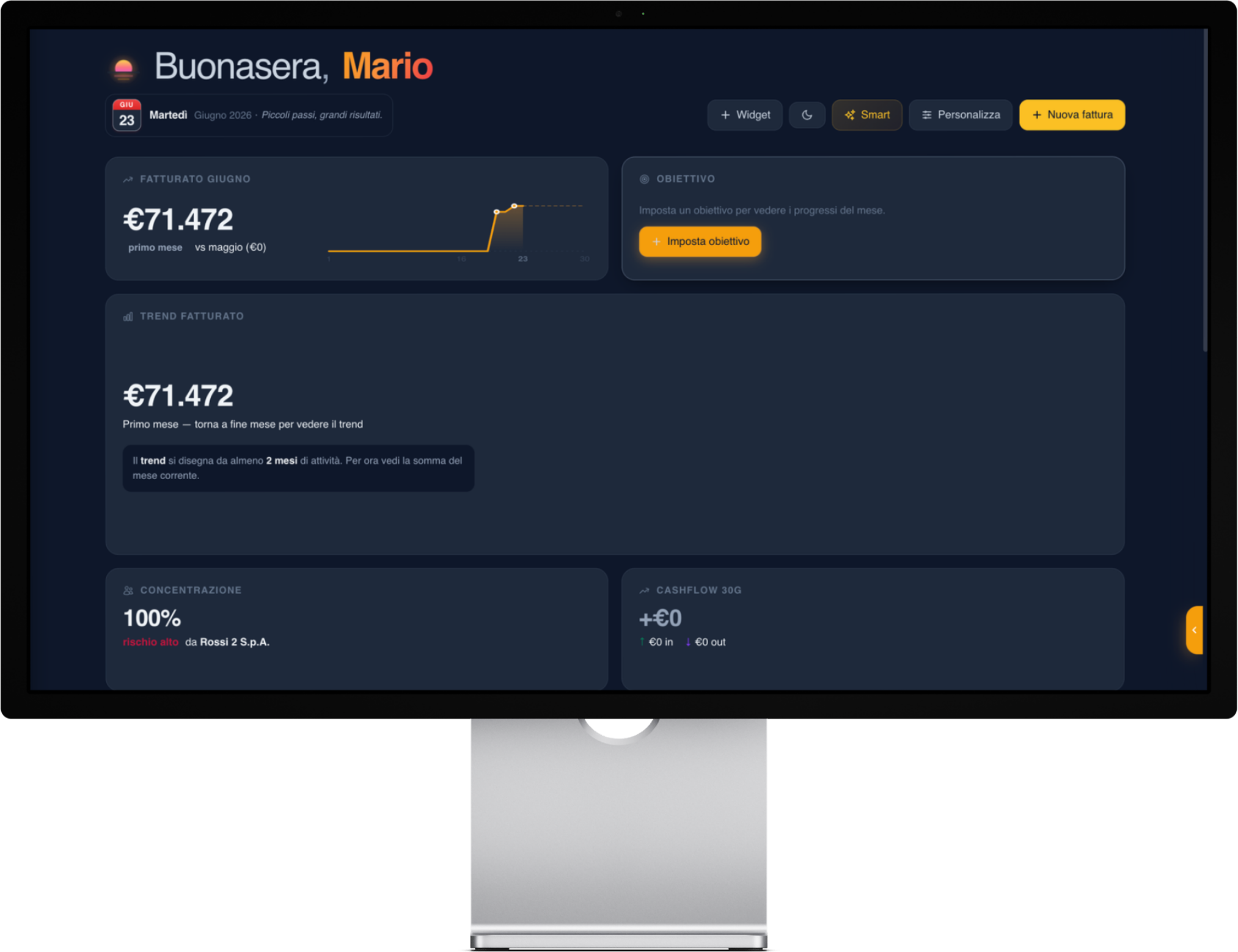 Dashboard TurboFattura in dark mode